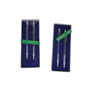 Vintage Montgomery Ward Centennial Pen and Pencil Set Silver Tone Original Box